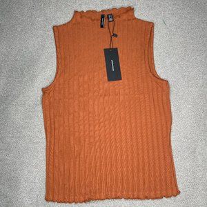 Vero Moda ribbed high neck top with lettuce hem S